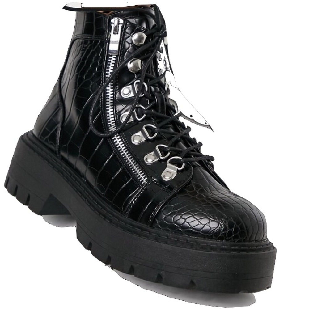 ASOS Glamorous Wide Fit Chunky Combat Lace Up Croc Boots size 7